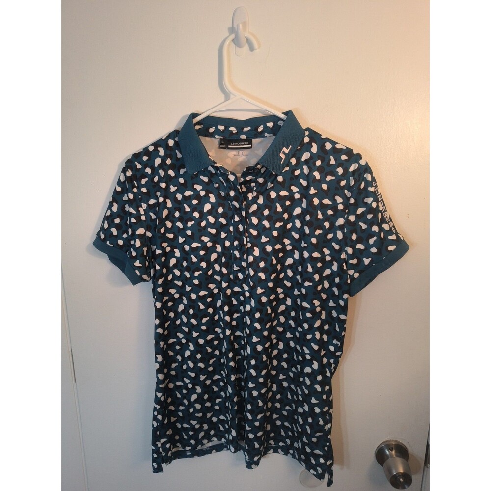 J.LINDEBERG Women's Golf Polo Shirt XL Teal Blue Speckled Performance JL Logo